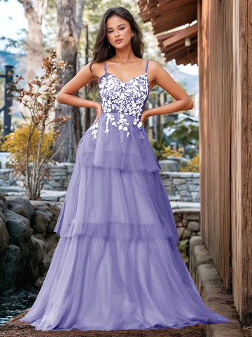 3D Floral Embroidery Illusion Bandage Ruffle Prom Dress