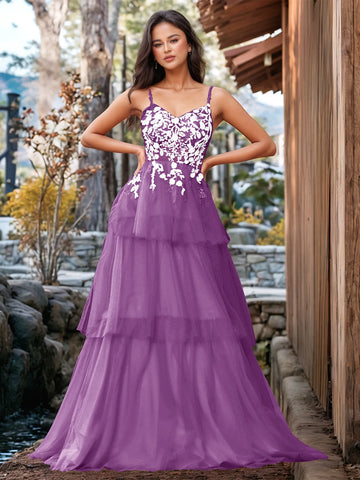 3D Floral Embroidery Illusion Bandage Ruffle Prom Dress