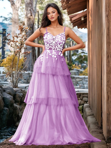 3D Floral Embroidery Illusion Bandage Ruffle Prom Dress