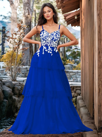 3D Floral Embroidery Illusion Bandage Ruffle Prom Dress