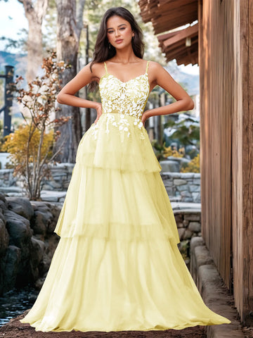 3D Floral Embroidery Illusion Bandage Ruffle Prom Dress