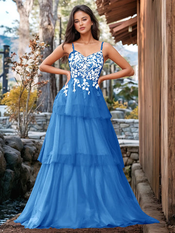 3D Floral Embroidery Illusion Bandage Ruffle Prom Dress