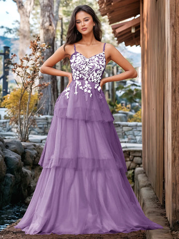 3D Floral Embroidery Illusion Bandage Ruffle Prom Dress