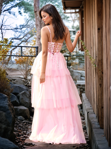 3D Floral Embroidery Illusion Bandage Ruffle Prom Dress