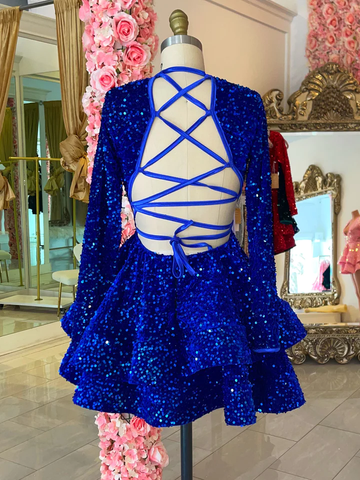 Robe de bal dos nu à sequins bleu royal Y2152