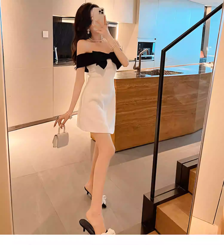 Robe de cocktail sexy, robe de soirée courte chic avec nœud papillon Y1894