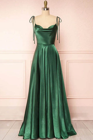 A-line Cowl Neck Silk Long Prom Dress