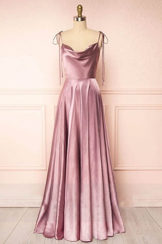 A-line Cowl Neck Silk Long Prom Dress