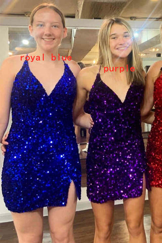 Robe fourreau à sequins et col en V pour le bal de promo