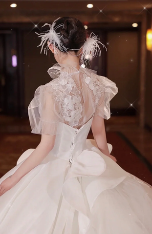 Vestido de novia elegante de corte A y manga larga, modelo Y6789