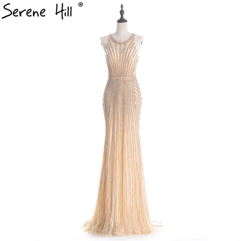 On Sale no return no refundSale Fashion Halter Gold Evening Party Dress Real Photos Nude  Tulle Diamond Party Occasion 2025 Formal Long Evening Dress LA6008