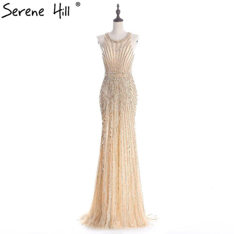 On Sale no return no refundSale Fashion Halter Gold Evening Party Dress Real Photos Nude  Tulle Diamond Party Occasion 2025 Formal Long Evening Dress LA6008