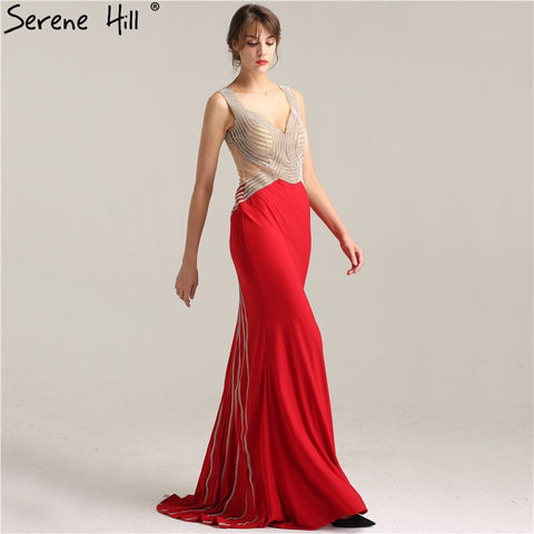 Sale Fashion Sexy Sleeveless Mermaid Bridal Dress V-Neck Crystal Elegant Formal Evening Gown 2025 Real Photo LA6263