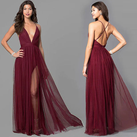 Robe de bal sexy à col en V, dos nu et bretelles spaghetti, modèle SYP169