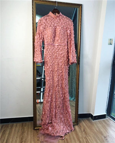 Robe de soirée sirène à manches longues et fleurs, style musulman, élégante, grande taille, LA6293, 2025 