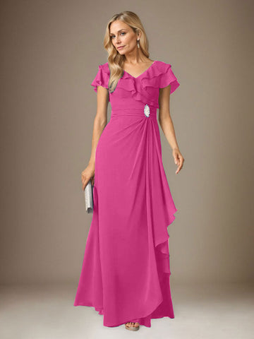 Stormy A-Line V-Neck Ruched Chiffon Dress