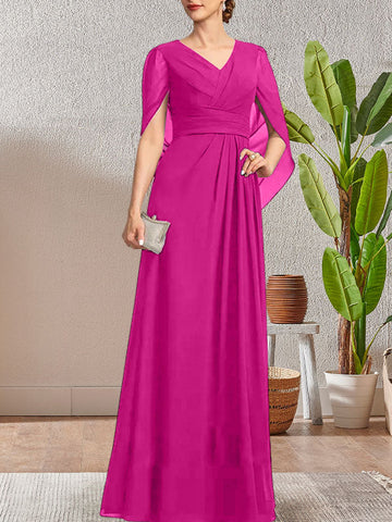 Dark Navy A-Line V-Neck Long Mother of Bride Dress