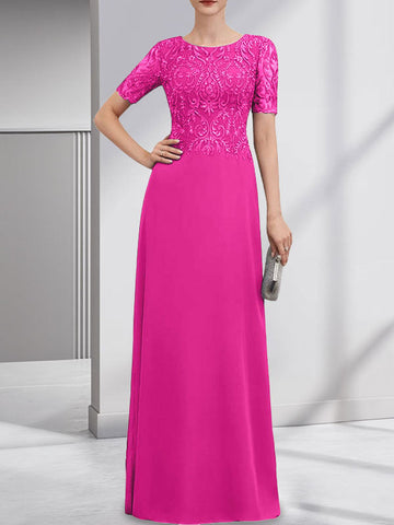 A-line Scoop Floor-Length Lace Chiffon Mother of the Bride Dress With Sequins