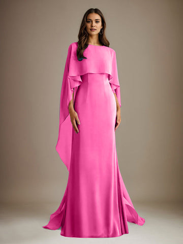 Sheath/Column Boatneck Floor-Length Chiffon Mother of the Bride Dress With Cascading Ruffles