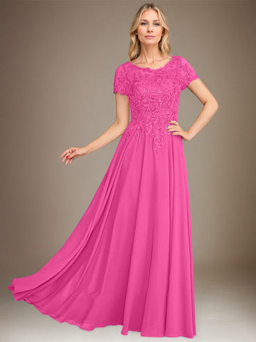 A-Line Scoop Floor-Length Chiffon Mother of the Bride Dress With Applique & Sequins