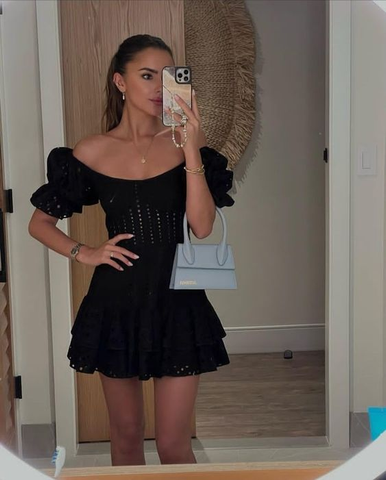 Vestido de fiesta negro de corte A, estilo clásico, vestido de cóctel negro Y6994