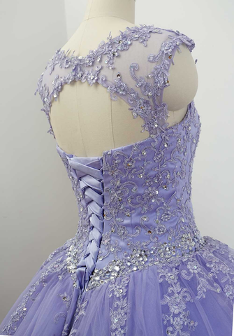Magnifique robe de bal lavande à manches courtes, robe de quinceañera ornée d'appliqués de dentelle, robe de sweet 16 Y7341
