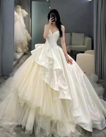 Vestido de novia elegante de corte A y manga larga, modelo Y6789