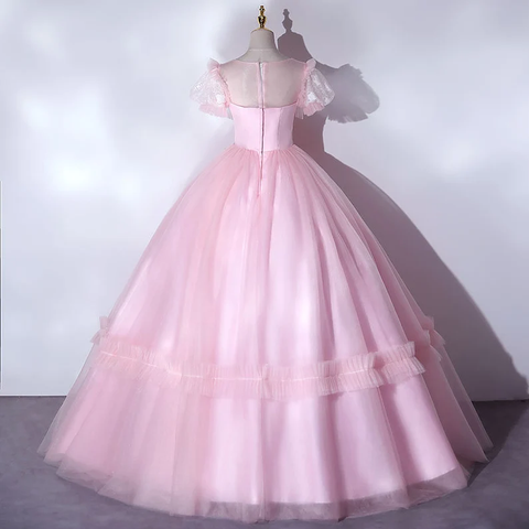 Magnifique robe de quinceañera rose, manches bouffantes luxueuses, robe de soirée plissée classique, fermeture éclair au dos, robe de bal Y2588