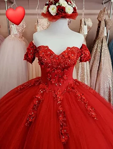 Vestido de baile rojo de corte A, tul y encaje, ideal para fiestas de quinceañera (modelo Y1221)
