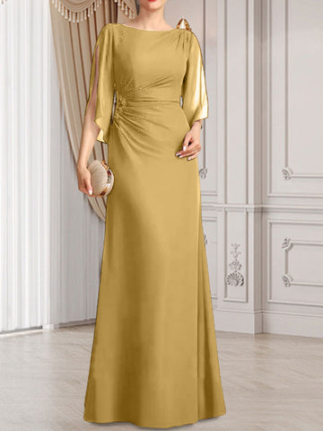 Vestido de corte recto/columna, largo hasta el suelo, de gasa, para la madre de la novia, con plisados ​​y cuentas.