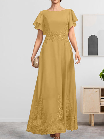 A-line Scoop Ankle-Length Lace Chiffon Mother of the Bride Dress With Sequins
