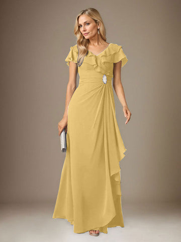 Stormy A-Line V-Neck Ruched Chiffon Dress