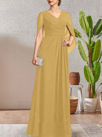 Dark Navy A-Line V-Neck Long Mother of Bride Dress