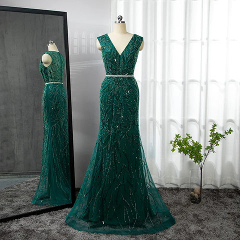 Gold Arabic Cape Sleeves Beaded Evening Dresses Gowns 2025 Mermaid Elegant Luxury For Women Party LA71496