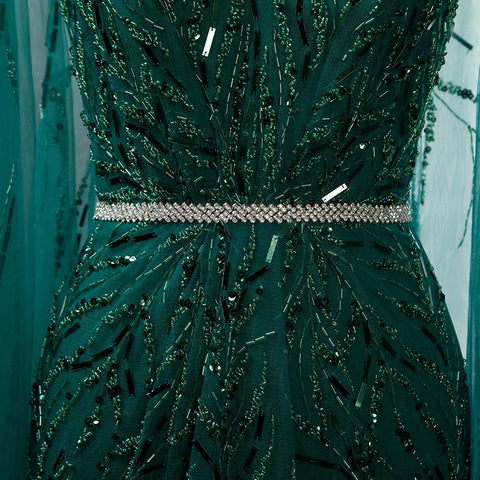 Gold Arabic Cape Sleeves Beaded Evening Dresses Gowns 2025 Mermaid Elegant Luxury For Women Party LA71496