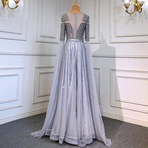 Gold Arabic Luxury Cape Sleeves Evening Dresses Gowns 2025 Beaded A-Line For Women Party LA71598