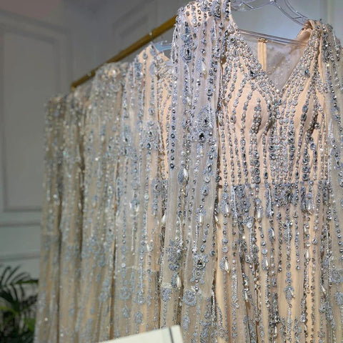 Gold Luxury Cape Sleeve Evening Dresses Gowns 2025 Beaded A-Line High-end For Women Party Couture LA71463A