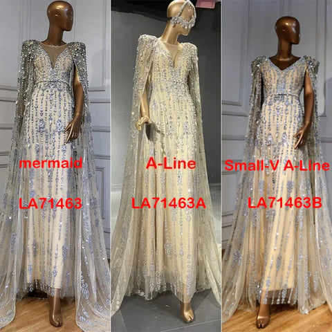 Gold Luxury Cape Sleeve Evening Dresses Gowns 2025 Beaded A-Line High-end For Women Party Couture LA71463