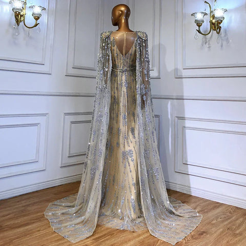 Gold Luxury Cape Sleeve Evening Dresses Gowns 2025 Beaded A-Line High-end For Women Party Couture LA71463