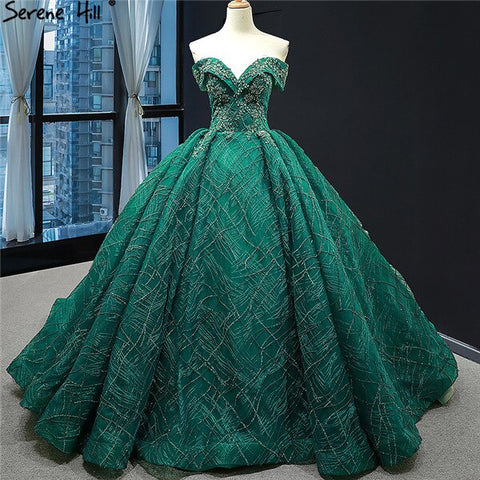 Gold Luxury Off Shoulder Sexy Wedding Dresses 2025 Latest Design Handmade Flowers Beading Bridal Gowns HM66844 Custom Made