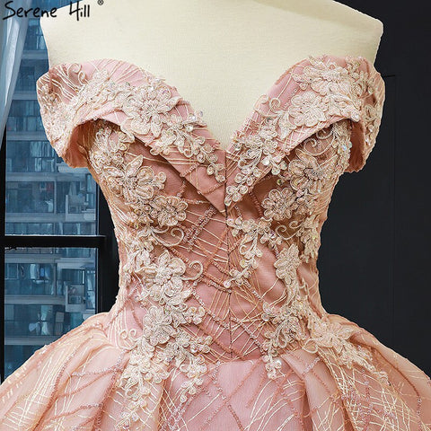 Gold Luxury Off Shoulder Sexy Wedding Dresses 2025 Latest Design Handmade Flowers Beading Bridal Gowns HM66844 Custom Made