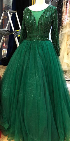 Gold O-Neck Sequins Beading A-Line Evening Dresses Design 2025 Long Sleeves Lace Up Formal Dress LA70237