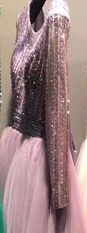 Gold O-Neck Sequins Beading A-Line Evening Dresses Design 2025 Long Sleeves Lace Up Formal Dress LA70237