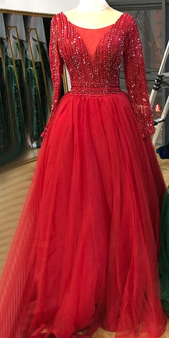 Gold O-Neck Sequins Beading A-Line Evening Dresses Design 2025 Long Sleeves Lace Up Formal Dress LA70237