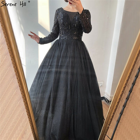 Gold O-Neck Sequins Beading A-Line Evening Dresses Design 2025 Long Sleeves Lace Up Formal Dress LA70237