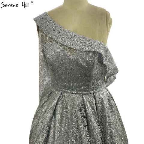 On Sale no return no refundSale Gold One Shoulder Sexy Dubai Evening Dresses 2025 Long Sleeves Luxury Sparkle A-Line Formal Dress LA70329