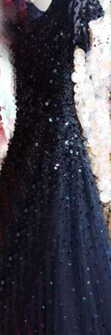 Gold Short Sleeves Beading Luxury Evening Dresses Gowns 2025 A-Line Lace Up For Women Party Design LA70464