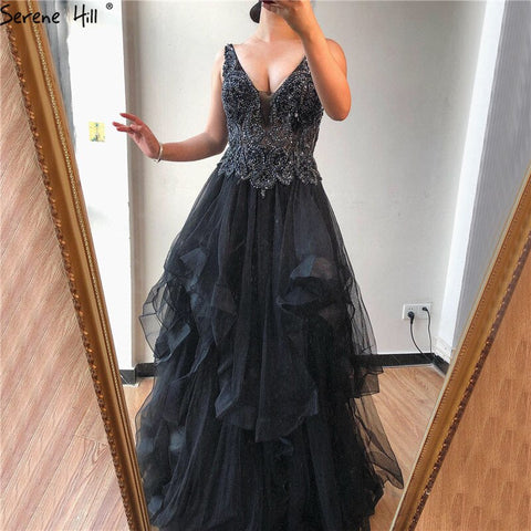 On Sale No Return No Refund Sale Gold V-Neck Beading Diamond Evening Dressese A-Line Sleeveless Sexy Evening Gowns Design 2025 LA70149