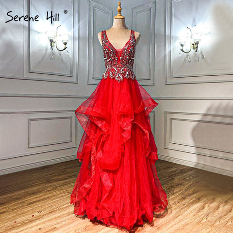 On Sale No Return No Refund Sale Gold V-Neck Beading Diamond Evening Dressese A-Line Sleeveless Sexy Evening Gowns Design 2025 LA70149