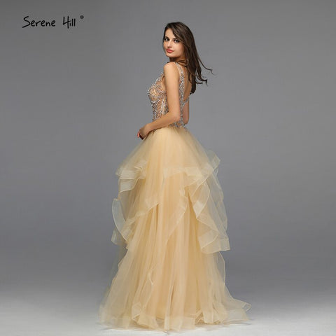 On Sale No Return No Refund Sale Gold V-Neck Beading Diamond Evening Dressese A-Line Sleeveless Sexy Evening Gowns Design 2025 LA70149